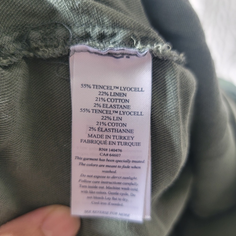 Faherty Linen Blend Elastic Waist‎ Tapered Arlie Pants in Thyme Medium - Picture 11 of 12